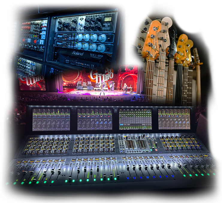 Image montage of band, rack and console